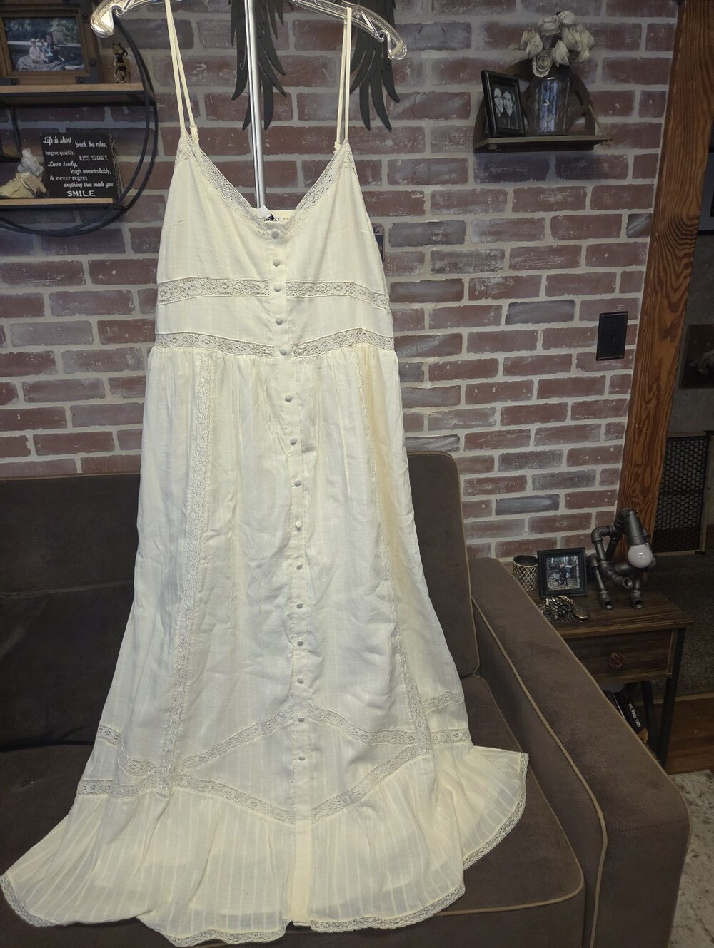And Now This Cream Button-Front Maxi Dress